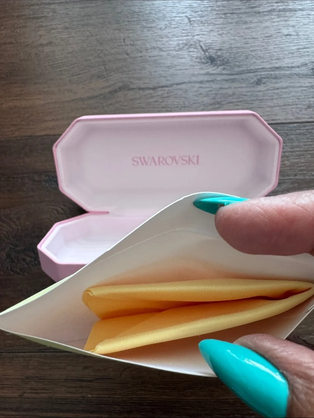 Swarovski light Pink Octagonal Glasses Box, Case & Cleaning cloth